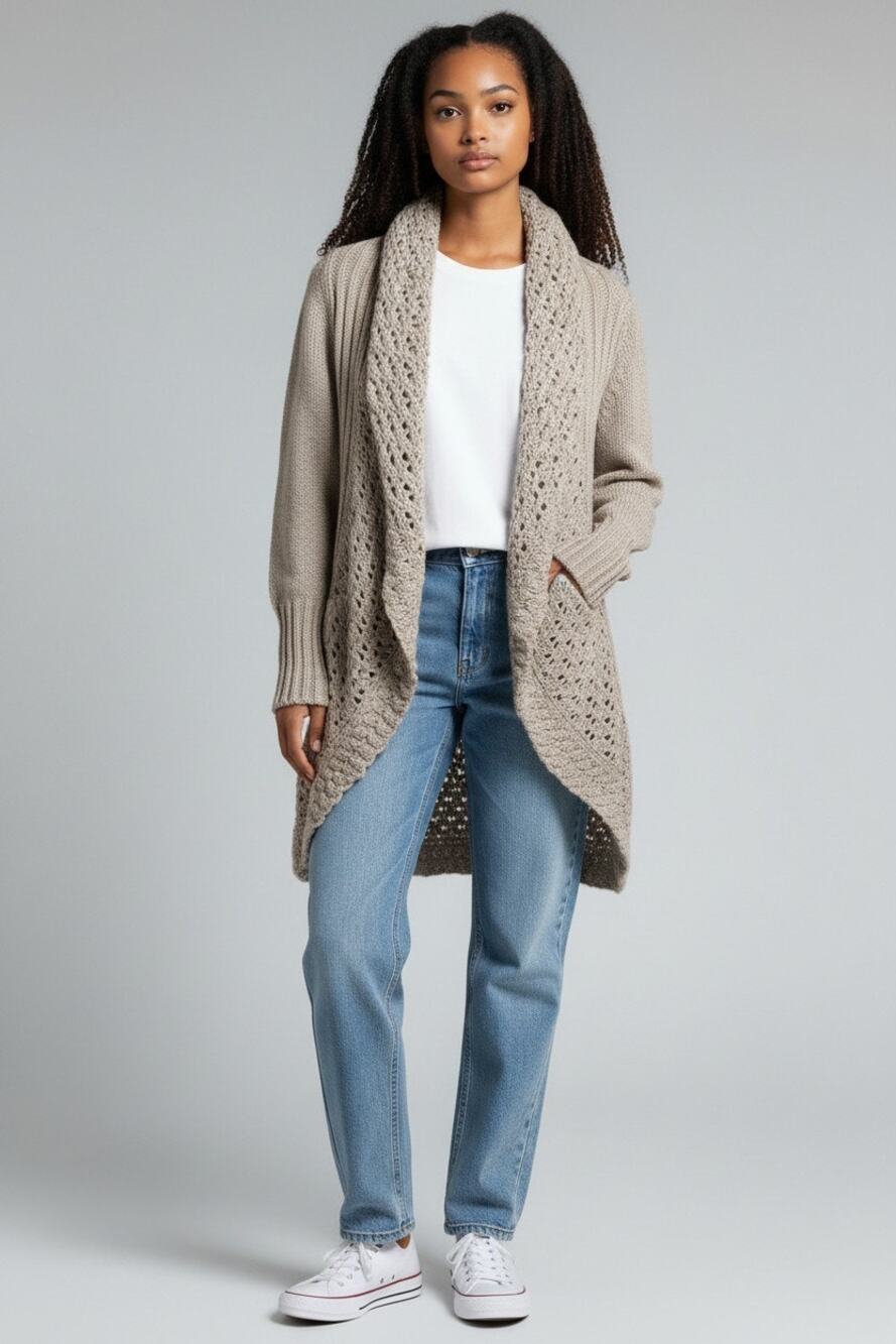 Anthropologie Angel of the North Pointelle Draped Open-Front Cardigan Sweater M